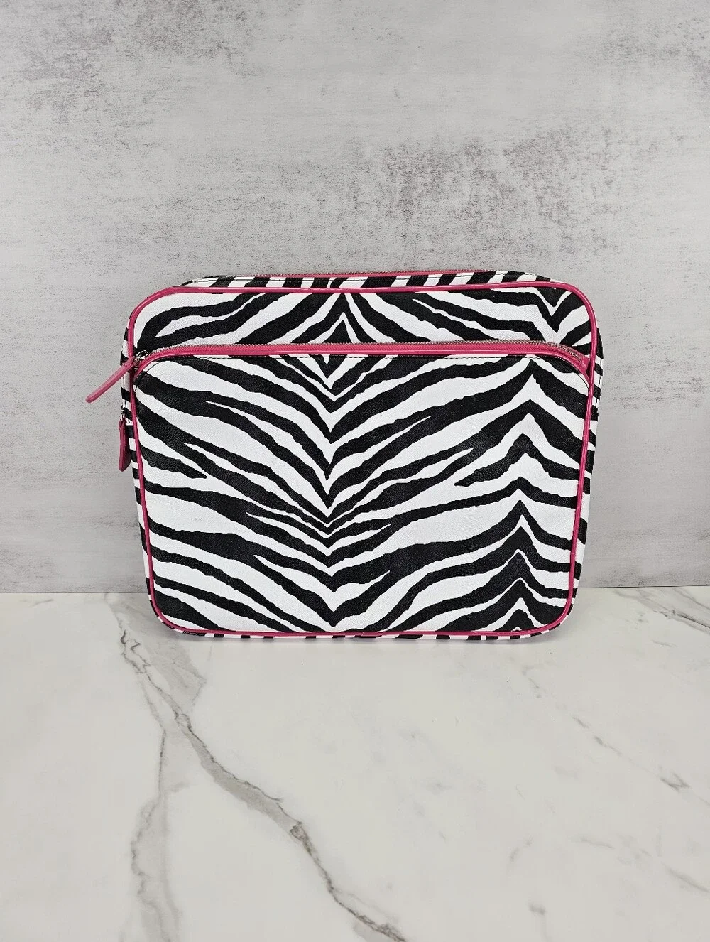 Zebra Print Laptop Case With Pink Trim